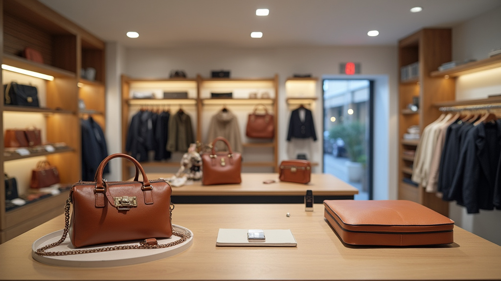 Chéquier portefeuille exposé dans une boutique de maroquinerie