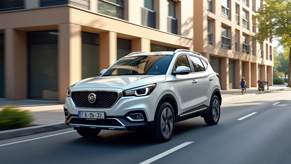 MG3 Hybrid+ vue extérieure en ville, citadine compacte et élégante