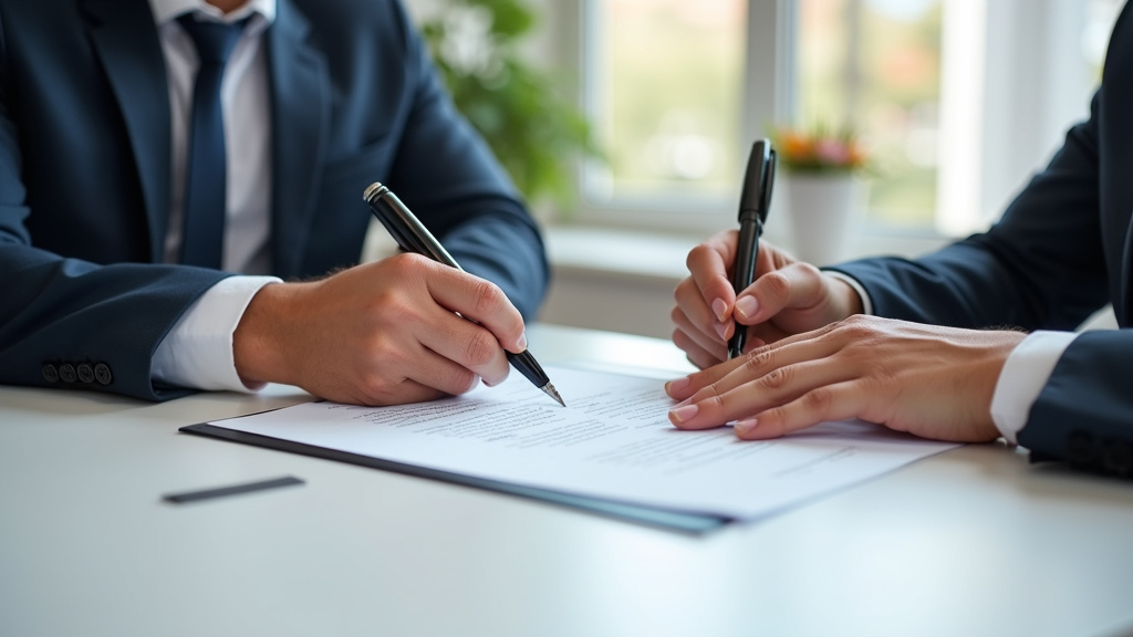 Signature du contrat de vente avec un agent immobilier à Meslan