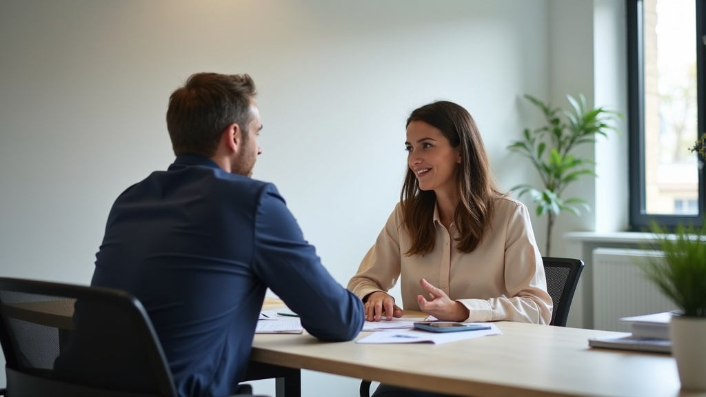 Conseiller bancaire du Crédit Mutuel en discussion avec un client à Mulhouse