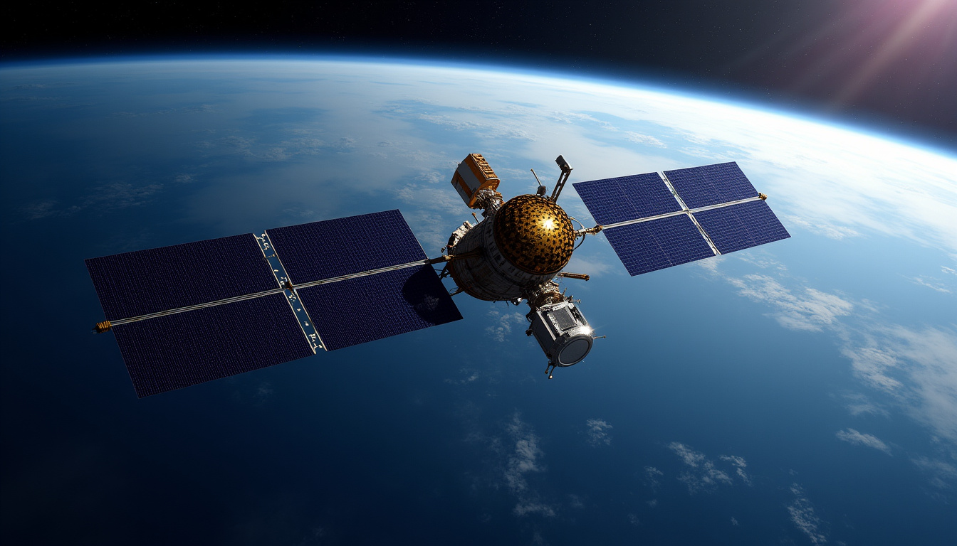 Représentation artistique des satellites Eutelsat en orbite, illustrant la couverture mondiale de la constellation hybride GEO/LEO