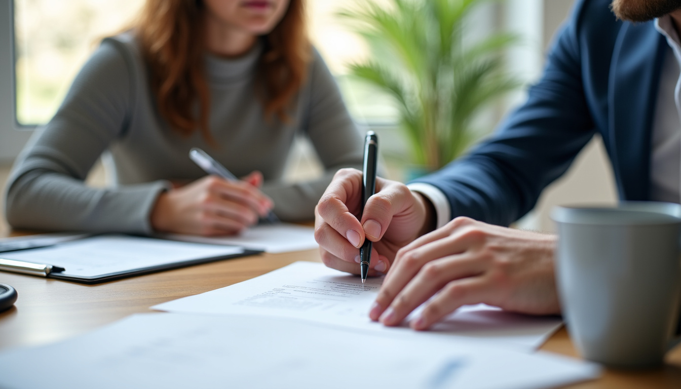 Représentation d’une famille en indivision sur un bien immobilier, discutant avec un notaire