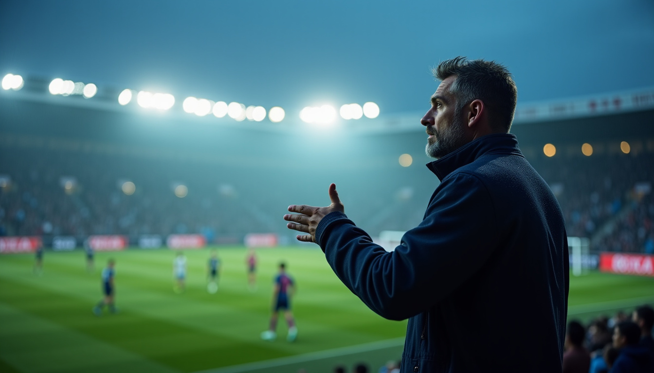 Franck Haise, nouvel entraîneur du Stade Rennais F.C., sur le banc lors d