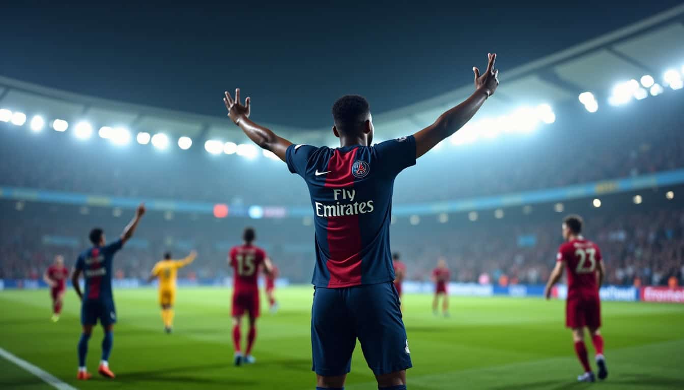 Randal Kolo Muani marquant un but décisif pour le PSG lors du match retour à Villa Park en avril 2025