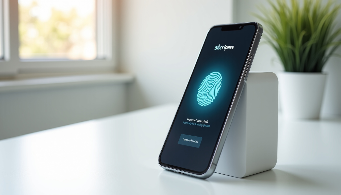 Smartphone affichant une notification de validation Sécuripass avec empreinte digitale