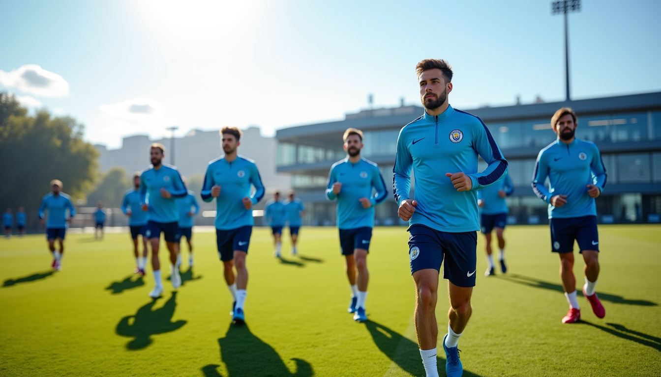 Joueurs de Manchester City en pleine séance d