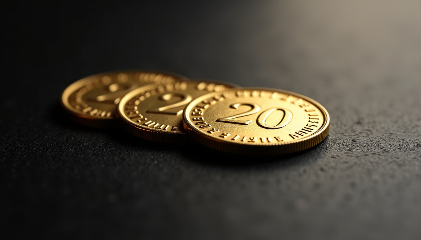 Napoléon 20 francs comme investissement: pièces alignées sur un fond noir