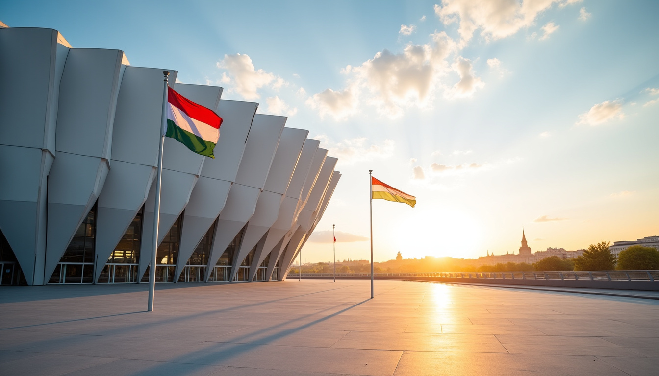 Vue extérieure de la Puskás Aréna à Budapest, lieu de la finale de la Ligue des champions 2026