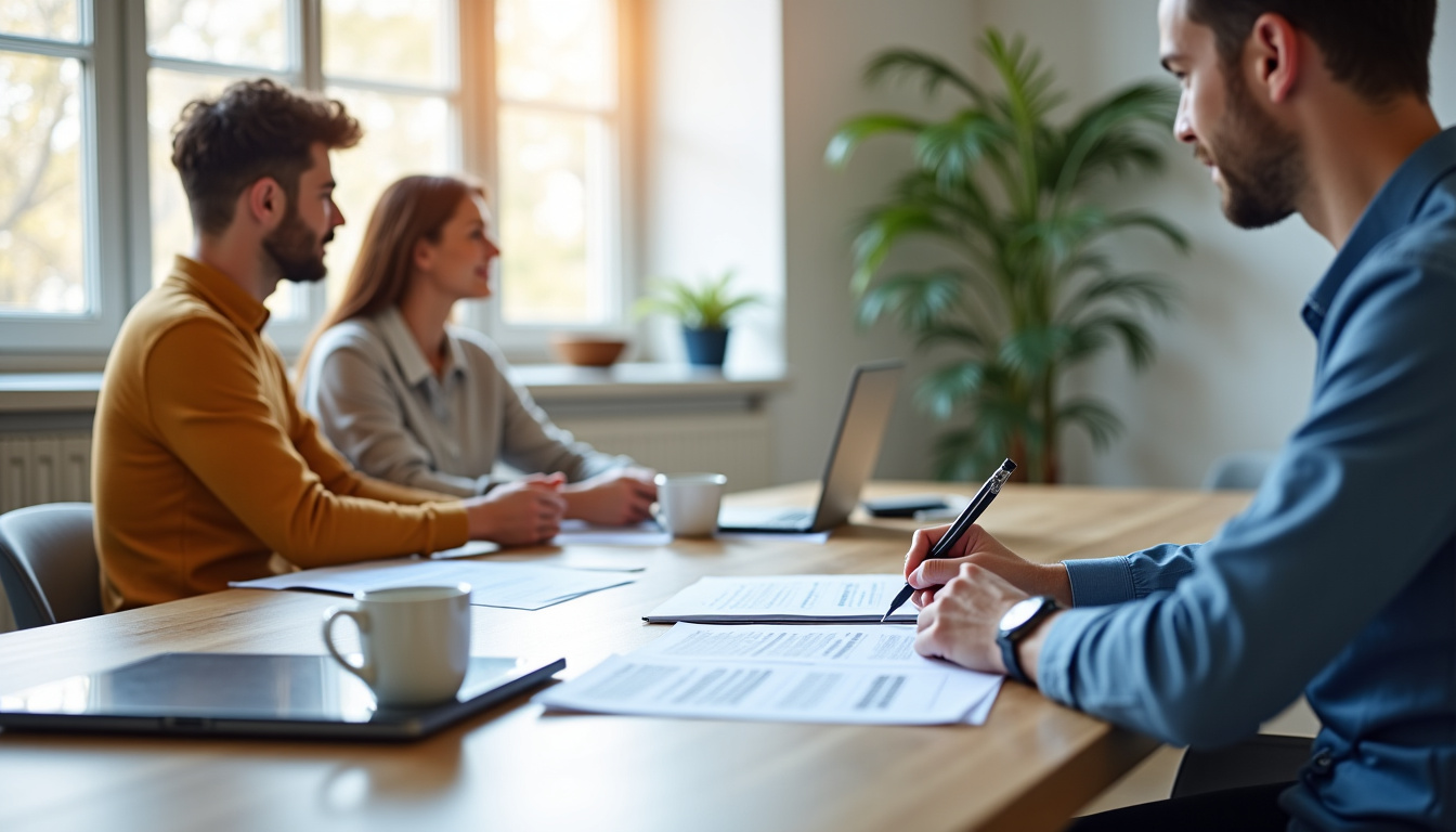 Couple signant un contrat de location avec un agent immobilier