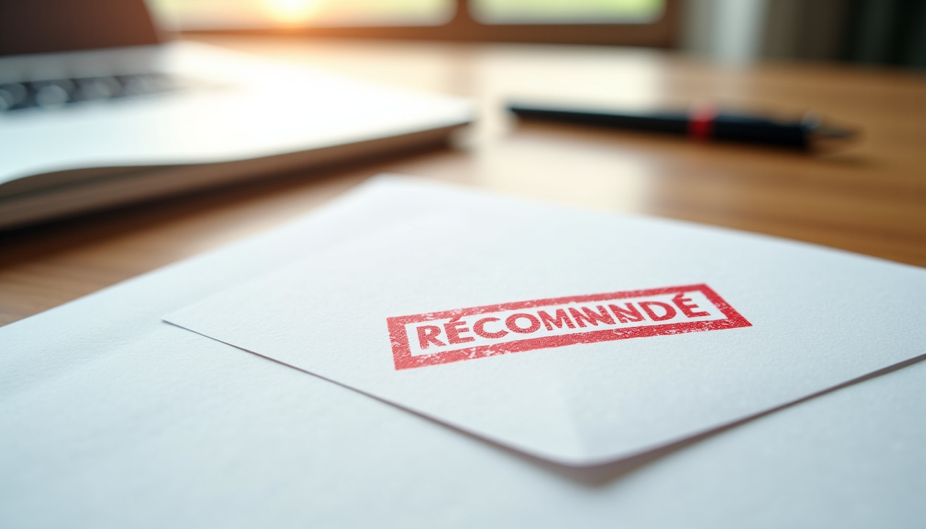 Enveloppe recommandée adressée au service consommateur Cetelem, posée sur un bureau avec une carte d