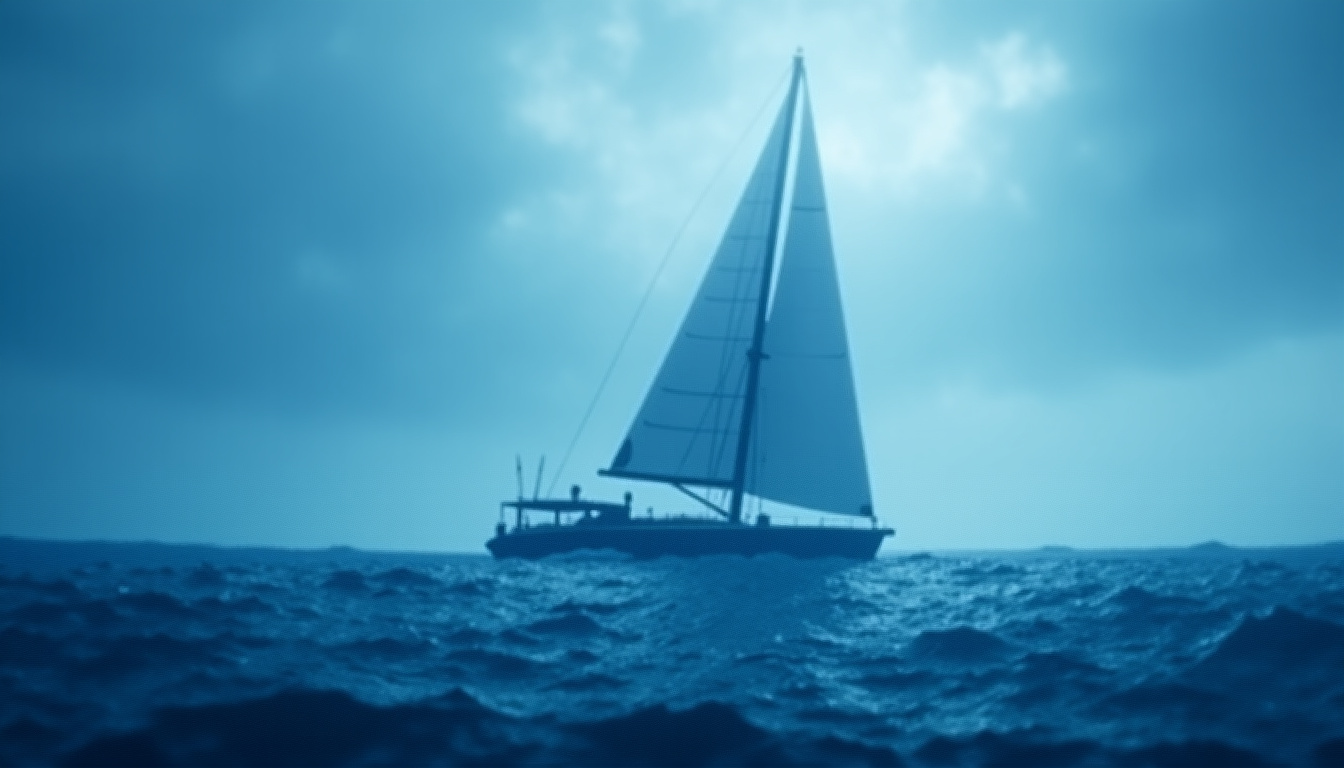 Un IMOCA en pleine mer pendant le Vendée Globe, naviguant sous voiles dans des conditions hostiles