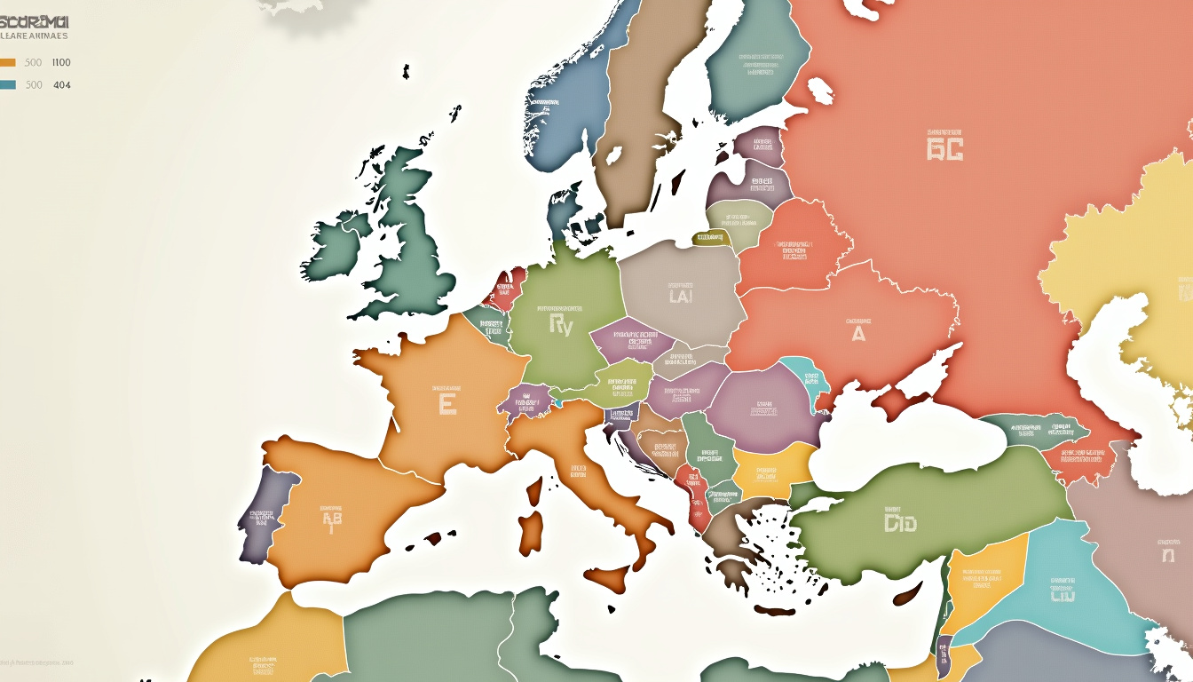 Carte de l'Europe avec la répartition des équipes nationales par ligue de la Ligue des Nations en 2026