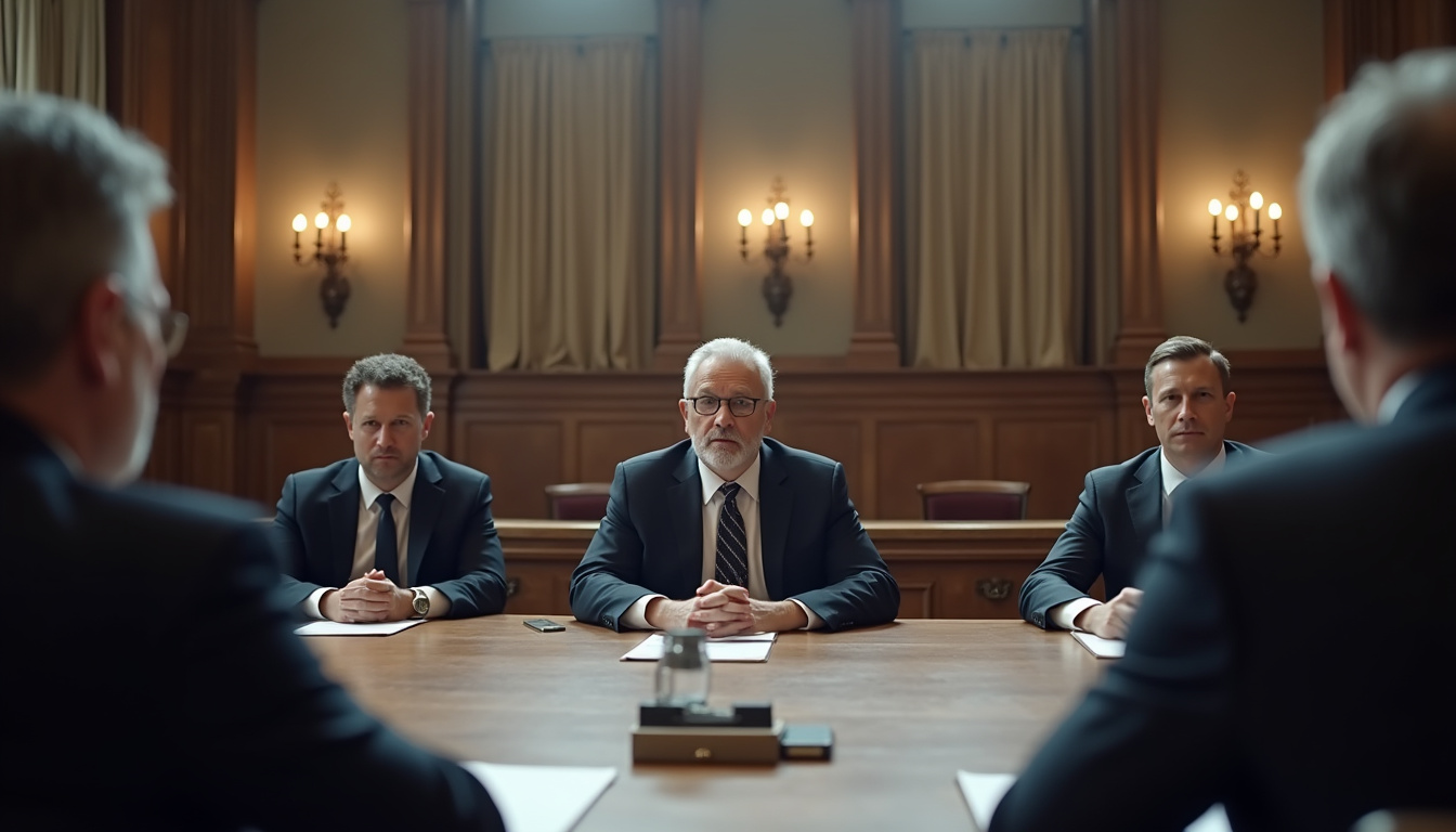 Maire en réunion avec ses adjoints dans une salle du conseil municipal