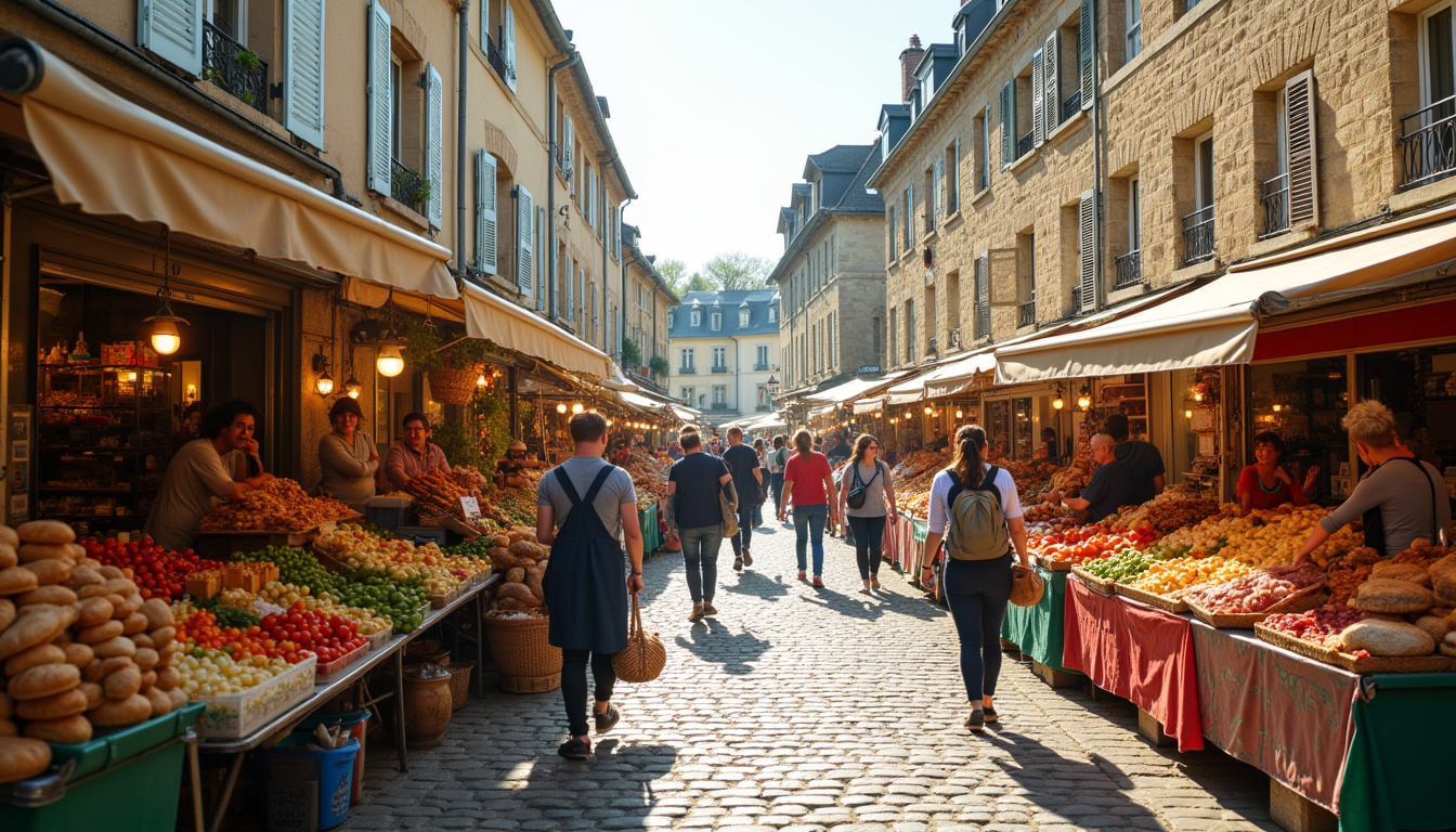 Marché hebdomadaire sur la place centrale de Nogent-le-Rotrou avec étals de produits locaux