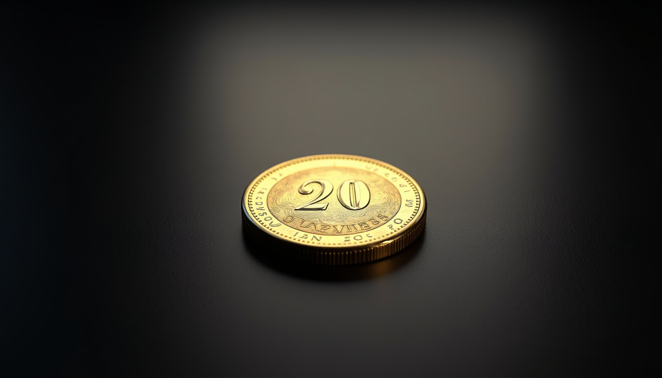Pièce 20 francs Napoléon posée sur un fond noir avec légendes techniques: poids, diamètre, titre