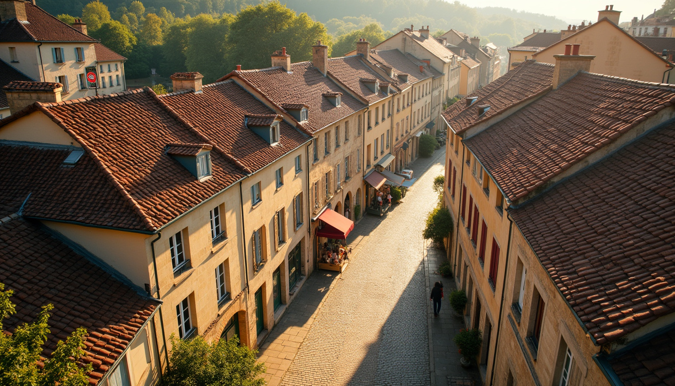 Vue d’ensemble du centre-ville de Breteuil, rues pavées et bâtiments anciens