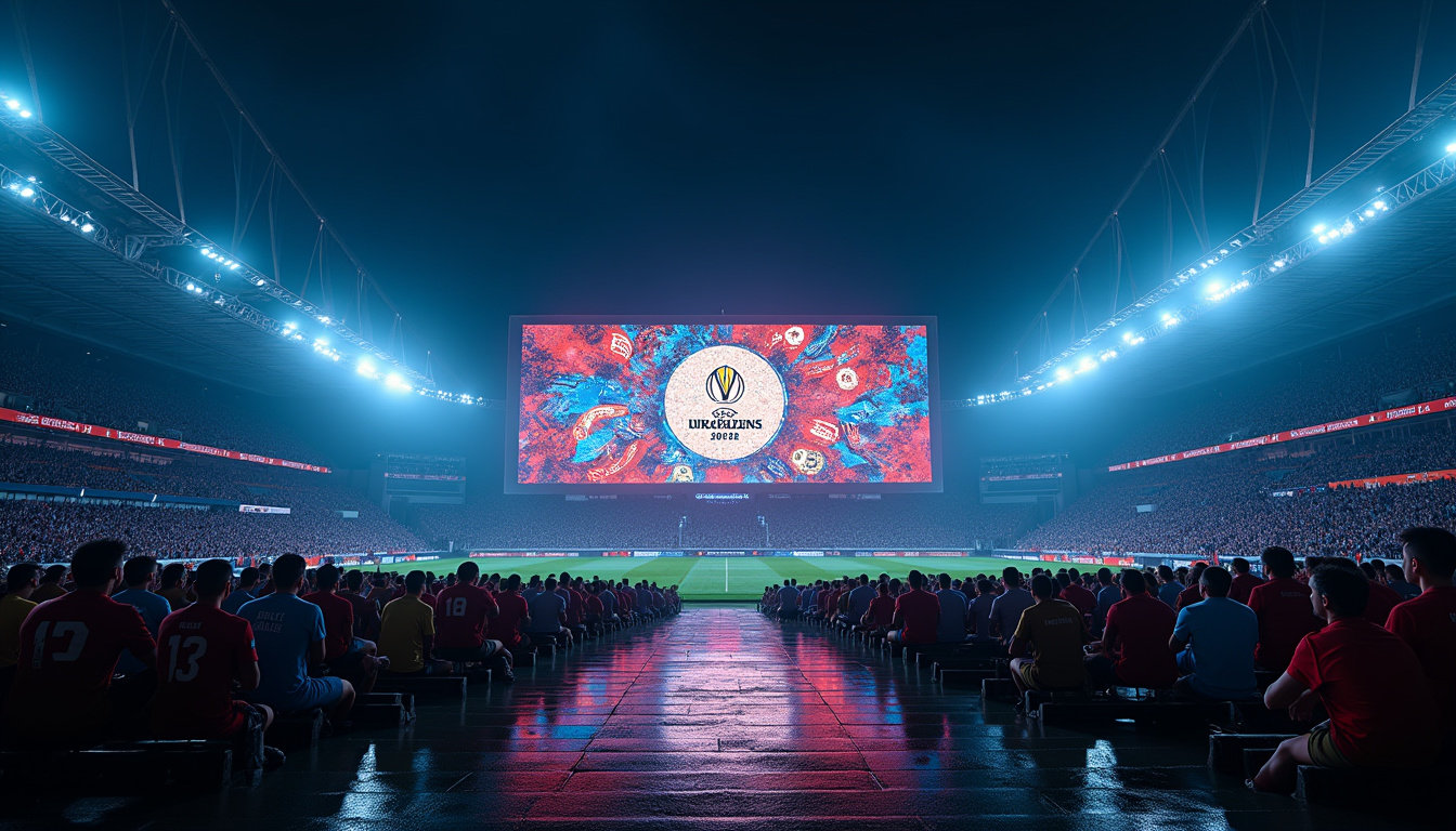 Affiche des principales équipes participantes à l'Europa League 2026 sur un écran géant