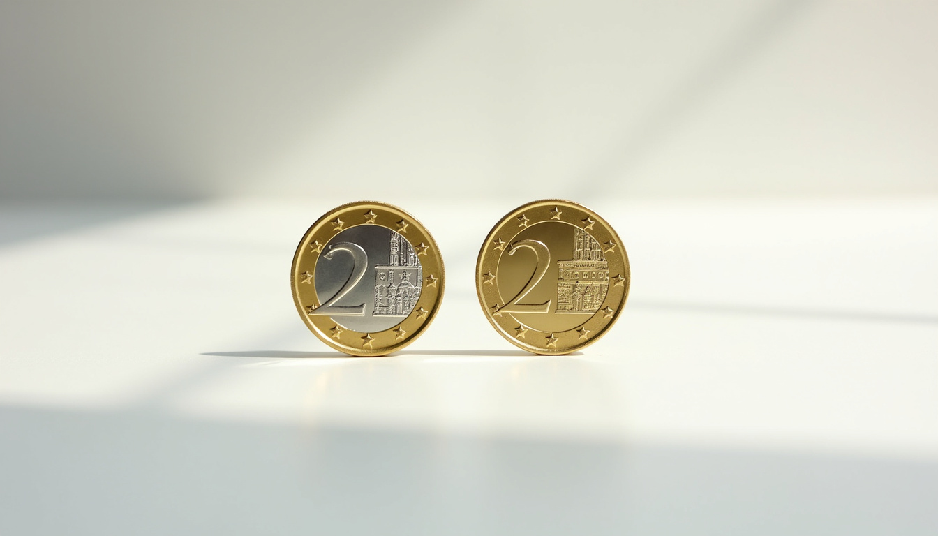 Comparaison de pièces de 2 euros avec des tirages différents, illustrant la relation entre quantité produite et valeur potentielle