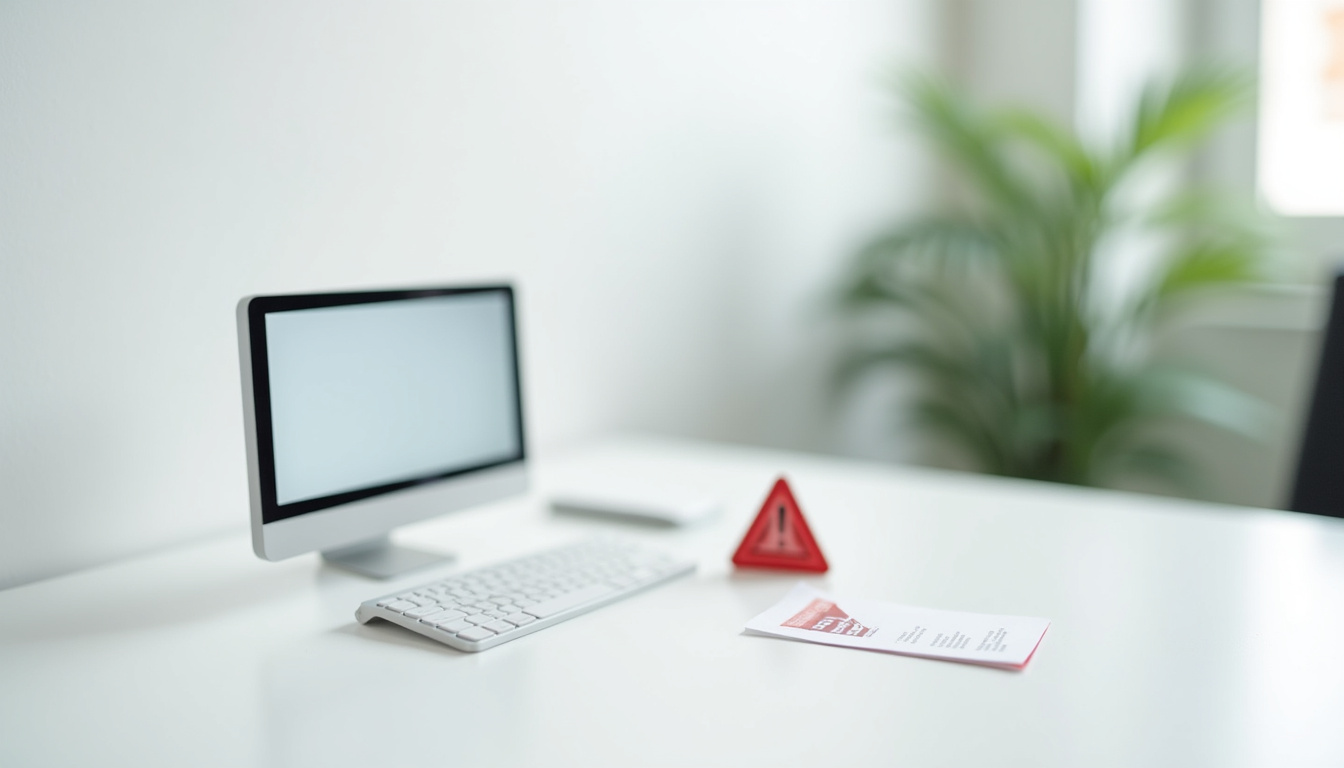 Écran d’ordinateur affichant un site web inactif, avec un message d’erreur ou une page vide