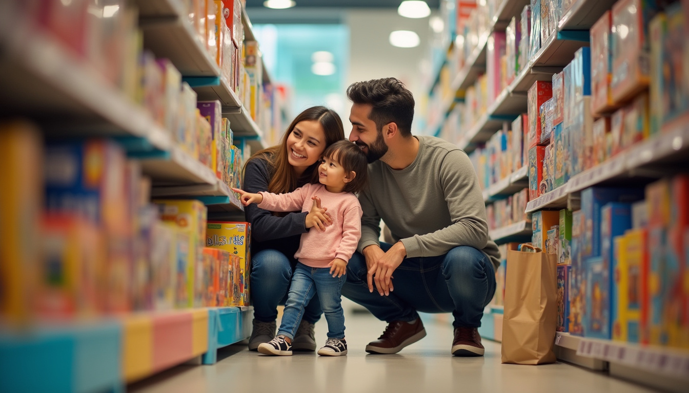 Famille en train de faire ses achats dans un magasin JouéClub