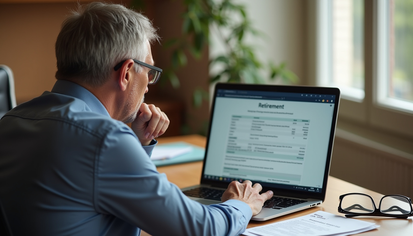 Fonctionnaire consultant son dossier de retraite sur un ordinateur