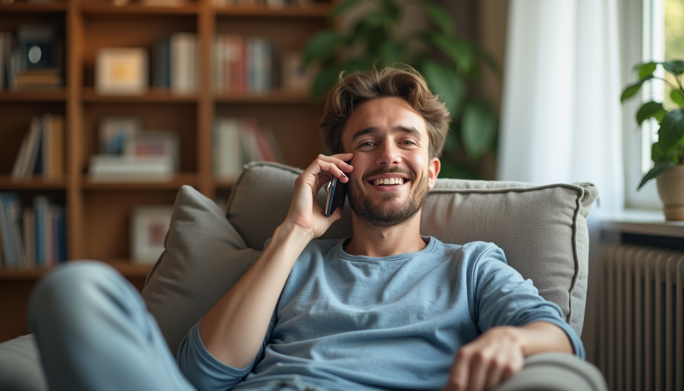 Personne utilisant son téléphone pour contacter un conseiller bancaire