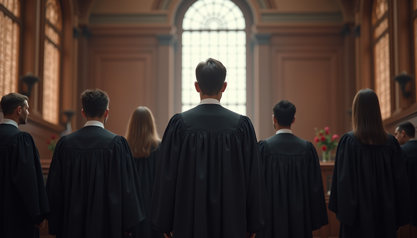 Photo symbolique de magistrats en robe dans une cour de cassation
