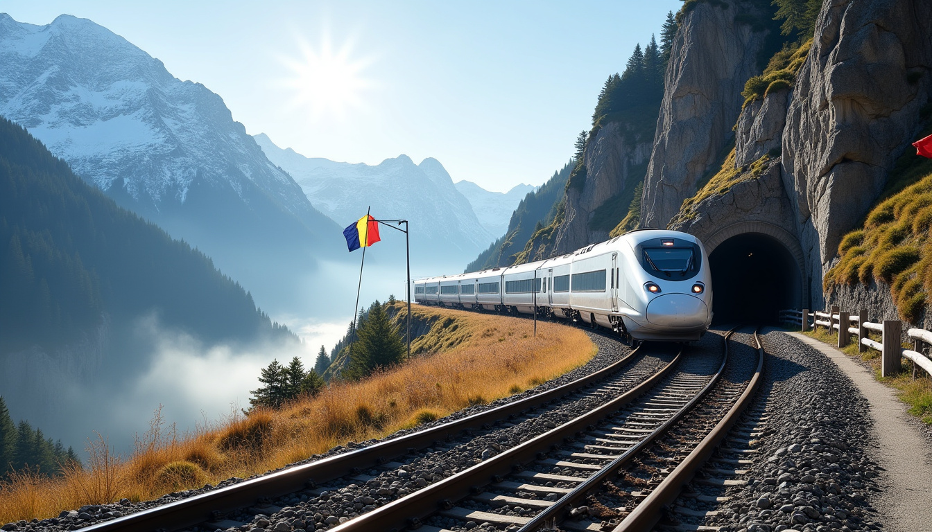 Train TGV reliant la France à l’Espagne traversant les Pyrénées