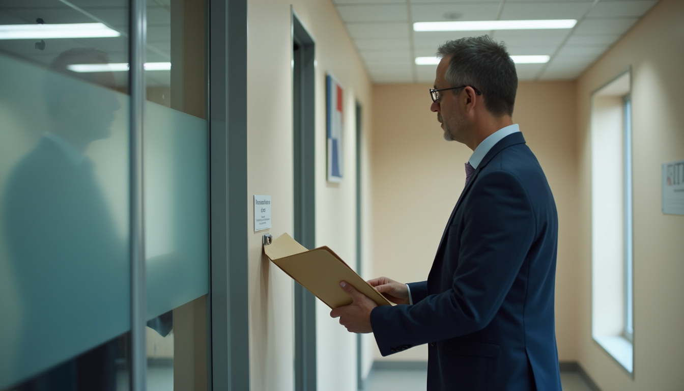 Fonctionnaire en train de déposer ses documents de retraite dans un guichet administratif