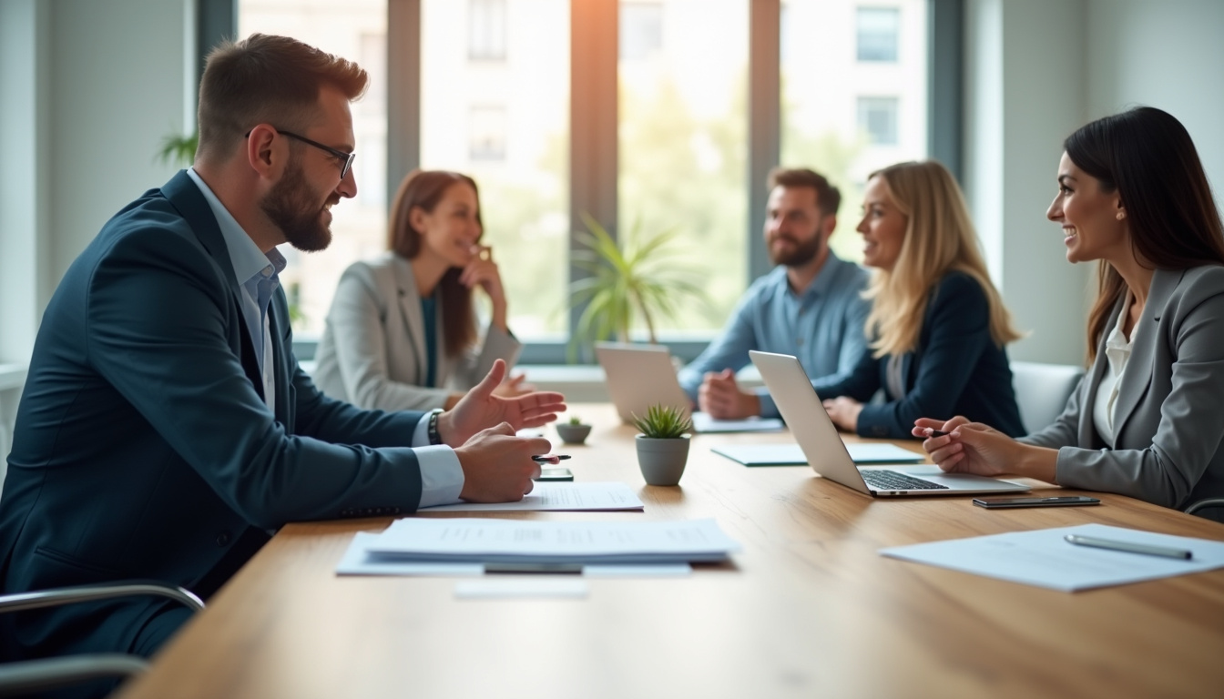 Réunion entre représentants d’entreprise et conseillers Amundi Épargne Salariale et Retraite pour la mise en place d’un plan d’épargne