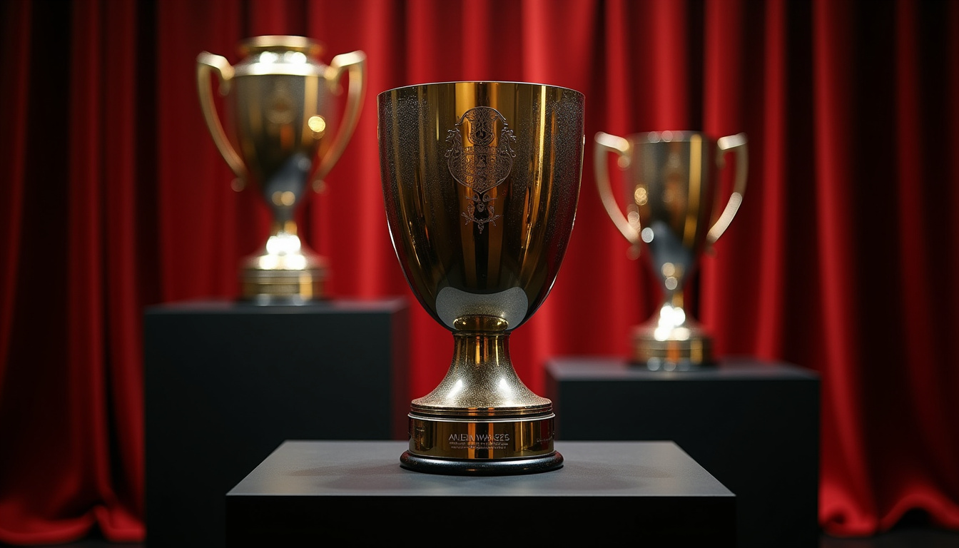 Trophées du RC Lens exposés lors d'une cérémonie, dont la Coupe de France 2026
