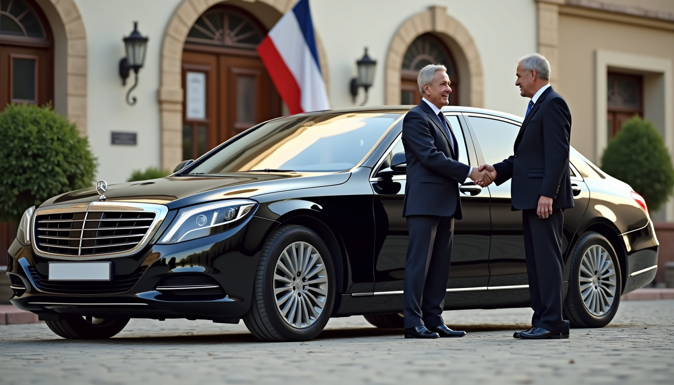 Maire utilisant un véhicule de fonction lors d'une visite officielle