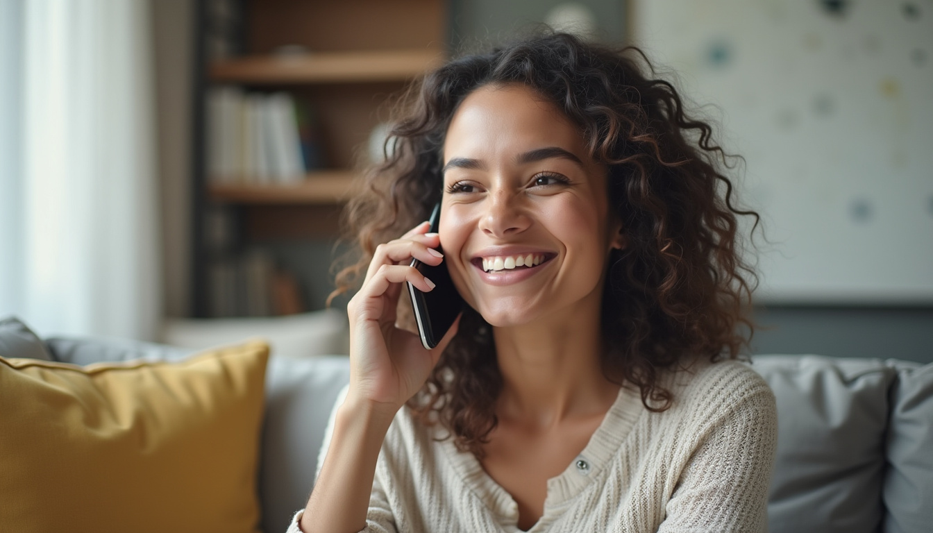 Personne utilisant son téléphone pour appeler le service client Cetelem